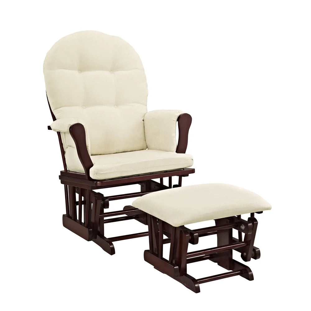 Angel Line Windsor Glider and Ottoman, Natural Finish with Gray Cushions