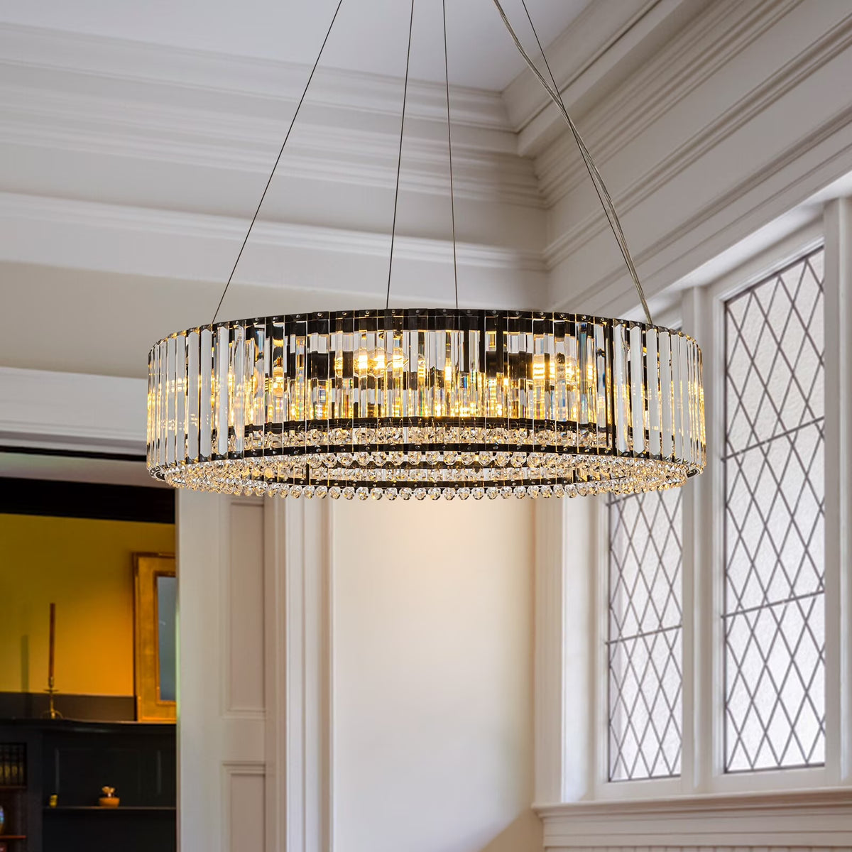 OYIPRO  6 - Light 19.7" Modern Round Crystal Chrome Chandelier Chrome Chrome