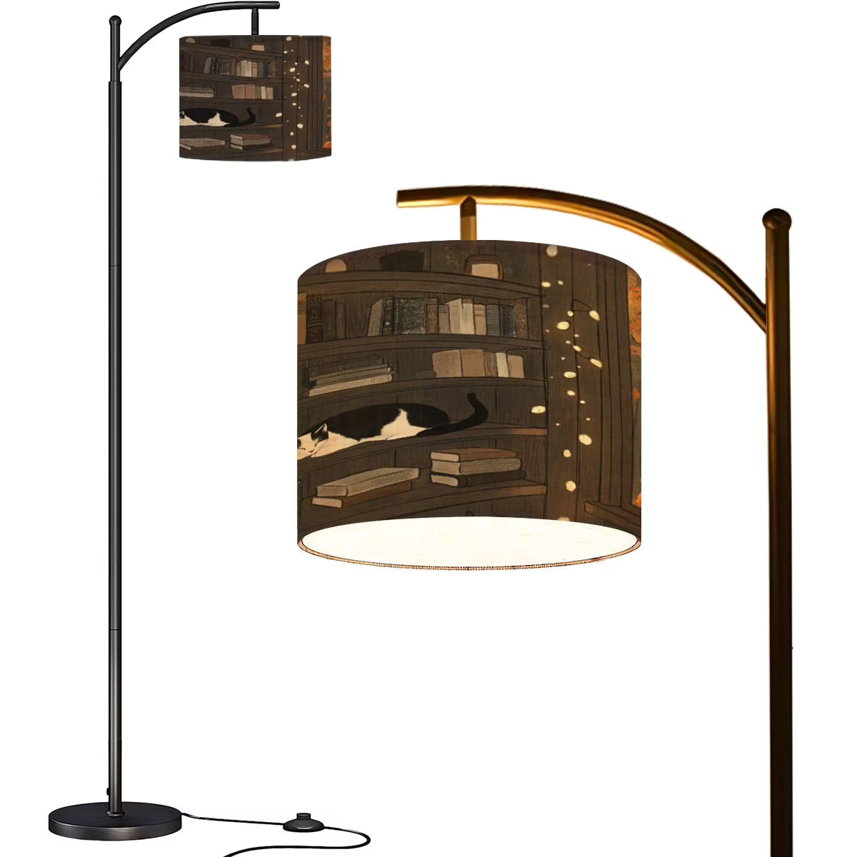 Arc Floor Lamps Surreal Bookshelf Dreamlike Sky Art Print Modern LED Adjustable Lampshade Standing Light for Living Room Reading Bedroom Office