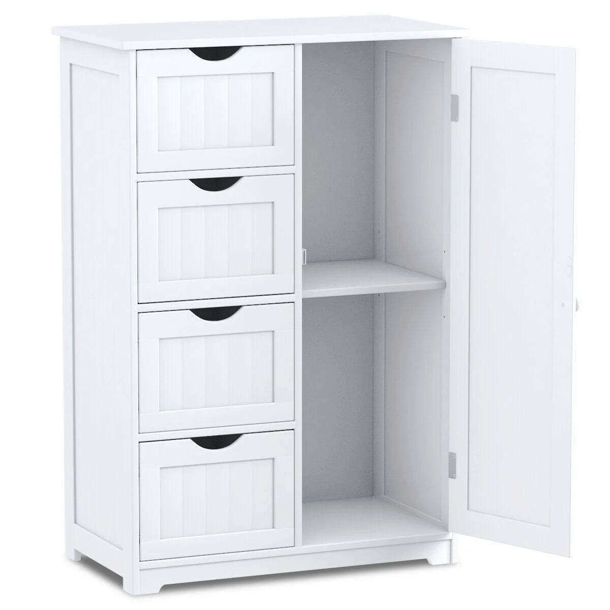 Gymax Bathroom Floor Cabinet Storage Organizer Cupboard w/ 4 Drawers Adjustable Shelf Grey
