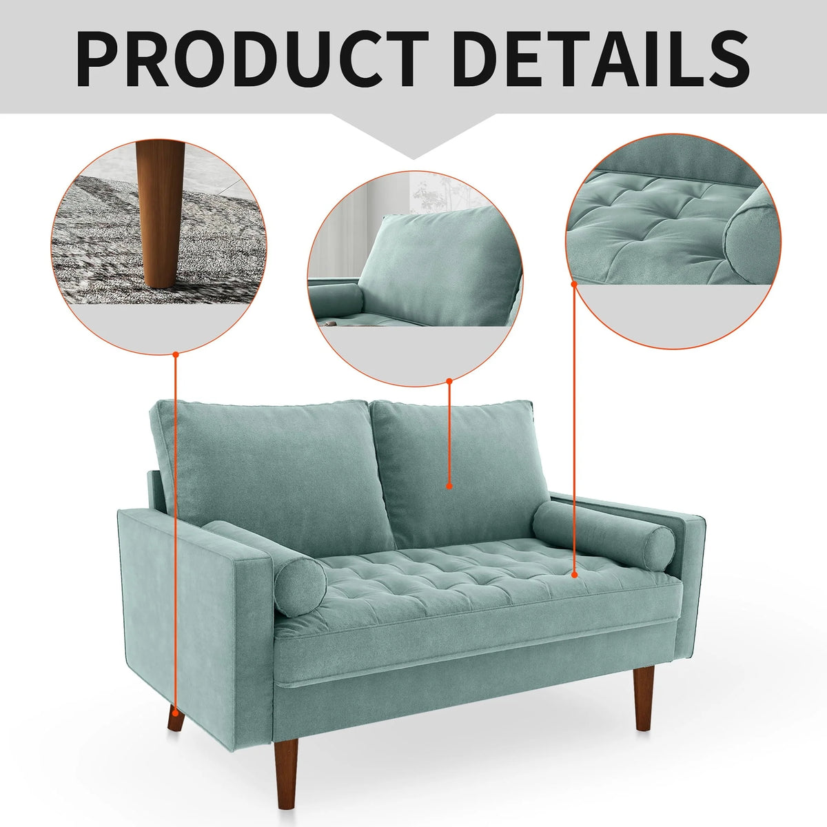 Koby Home Sectional Loveseat Couch Sofa Mid-Century 58" Sofas Couches for Living Room Stale Mint