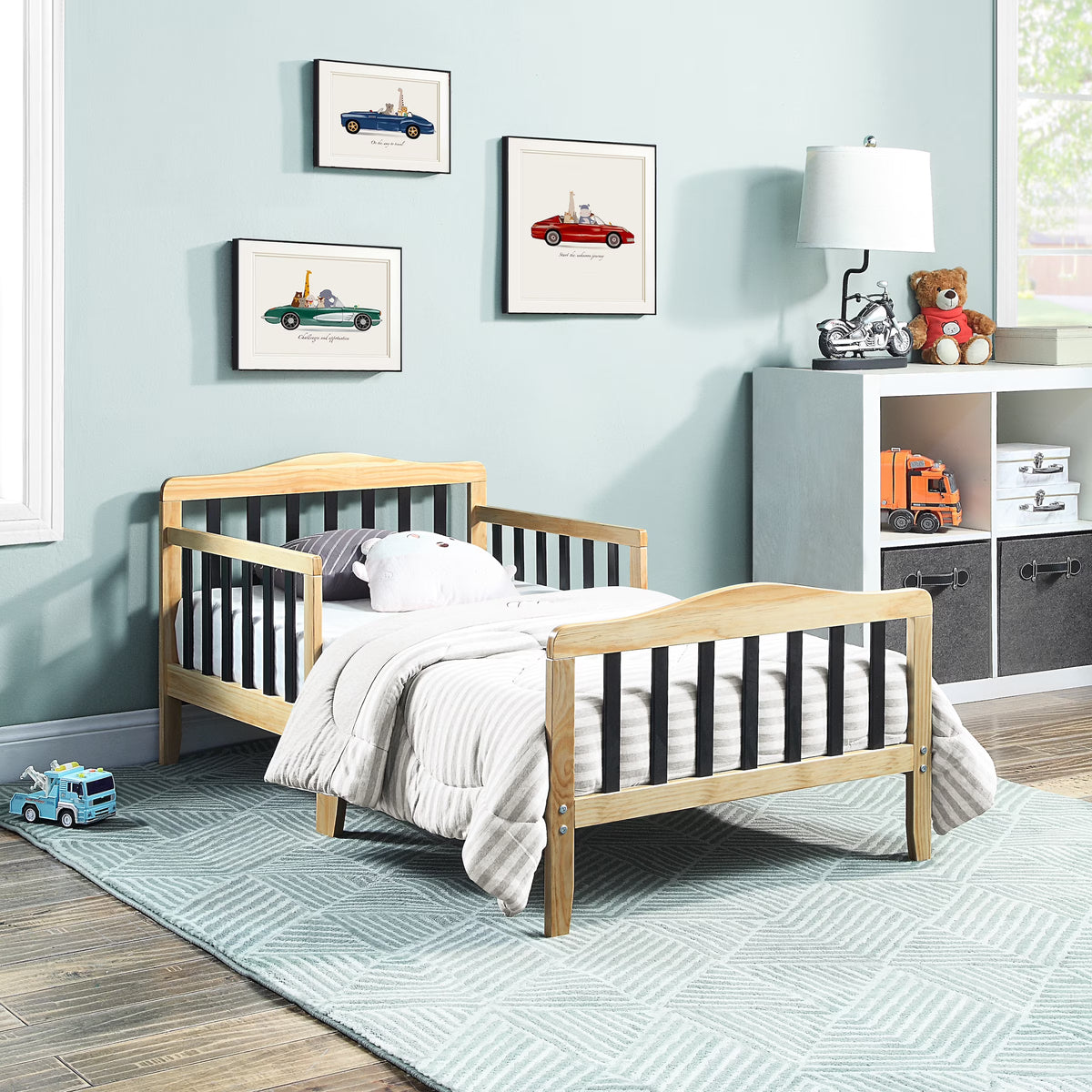 Olive & Opie Twain Toddler Bed, Red/Blue Finish