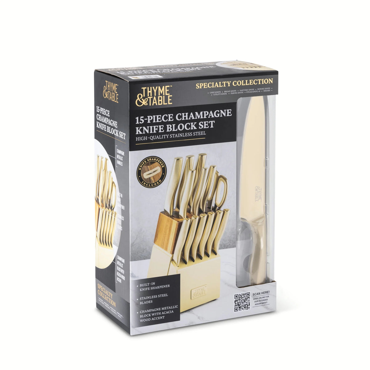 Thyme & Table 15-Piece Knife Block set with Sharpener, Gunmetal