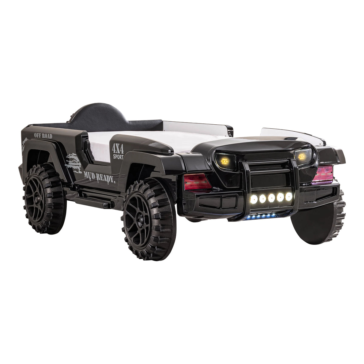 Furniture of America Terra Kids Plastic Twin SUV Bed with LED and Sound, Black