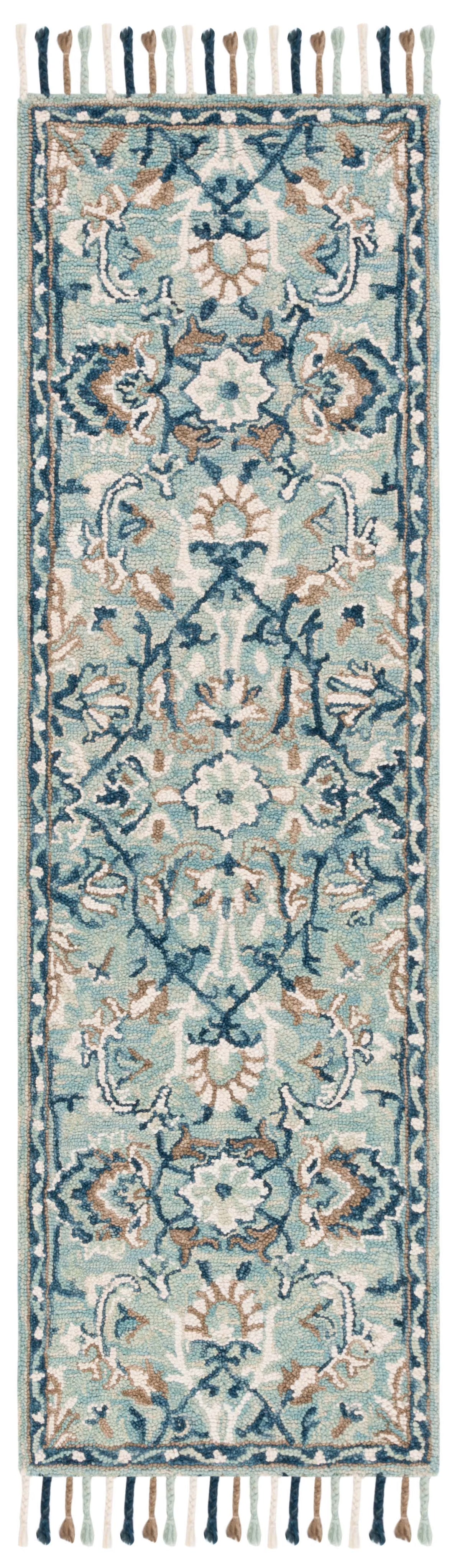 SAFAVIEH Blossom Frona Floral Wool Runner Rug, Blue/Ivory, 2'3" x 14'