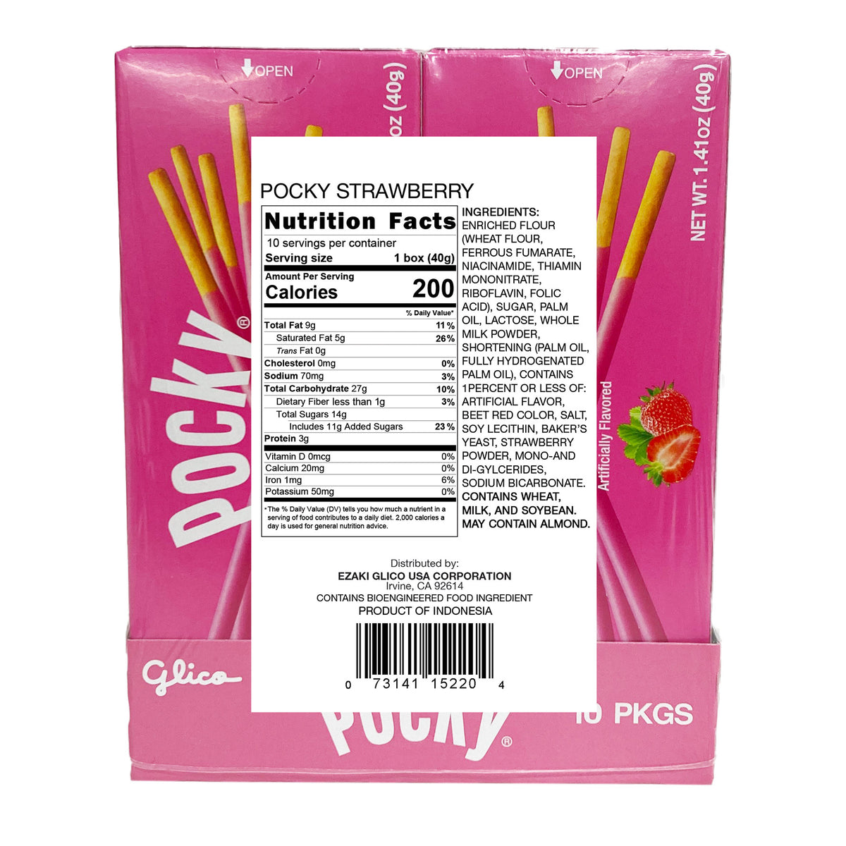 Pocky Cream Covered Biscuit Sticks, Strawberry, 1.41 oz, 10-count