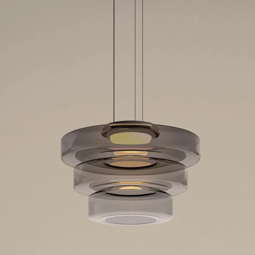 Arturesthome Contemporary Multi-Layer Clear Glass Pendant Lighting, Amber/Green/Grey