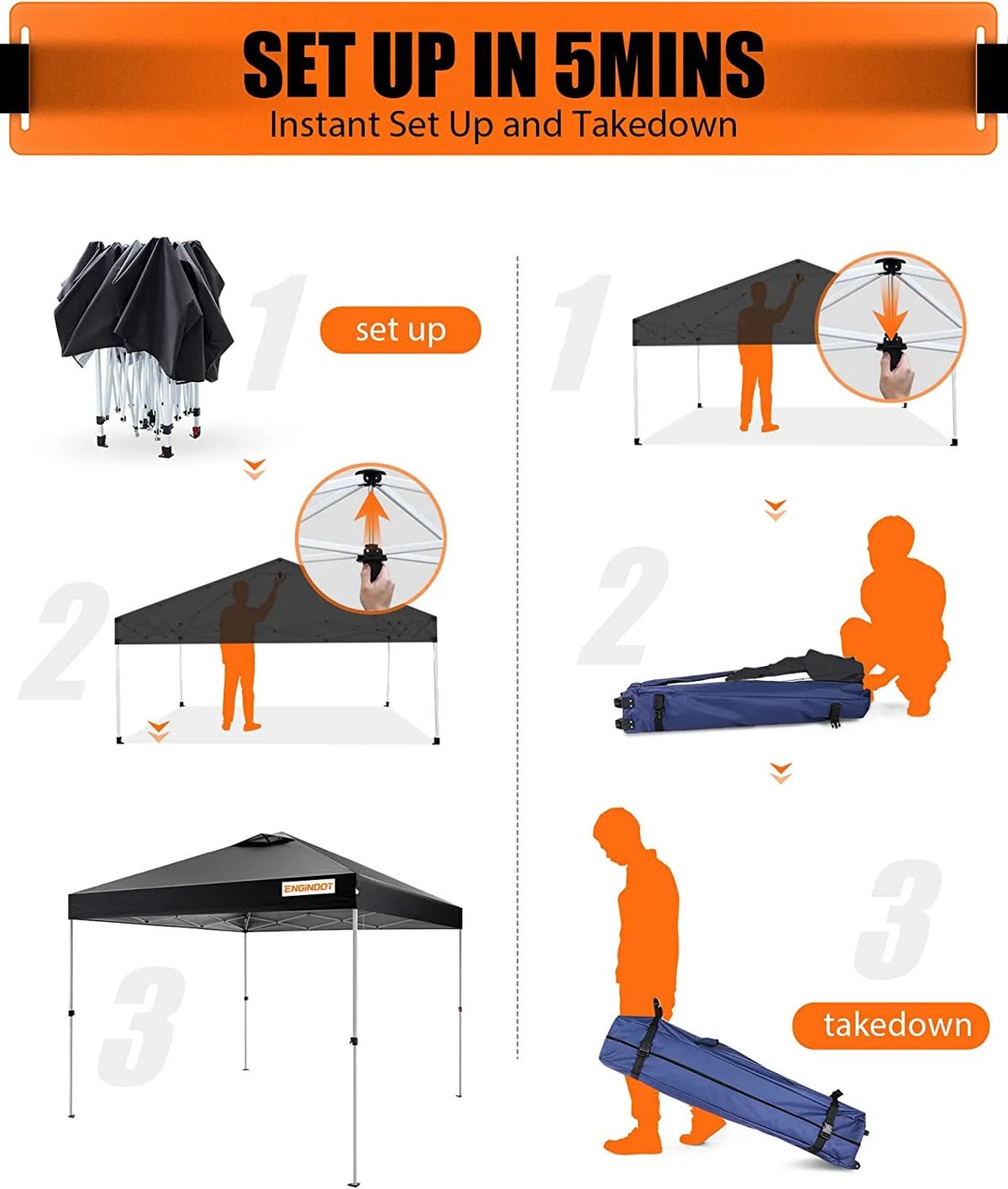 Naipo 10'x10' Pop up Canopy Tent with Sidewall,One Push Set-up Foldable Tent,Sun/Rain Use Outdoor Canopy with Carry Bag/Sandbags/Stakes/Ropes,for Beach/Camping,Black