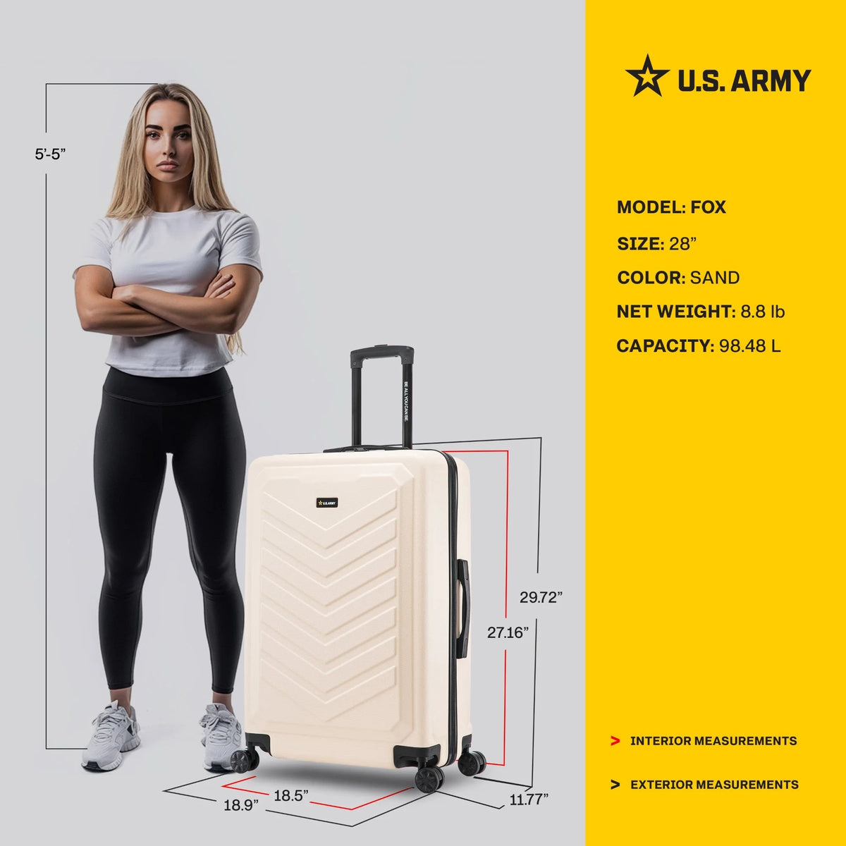 US ARMY FOX 28" Large Suitcase Black