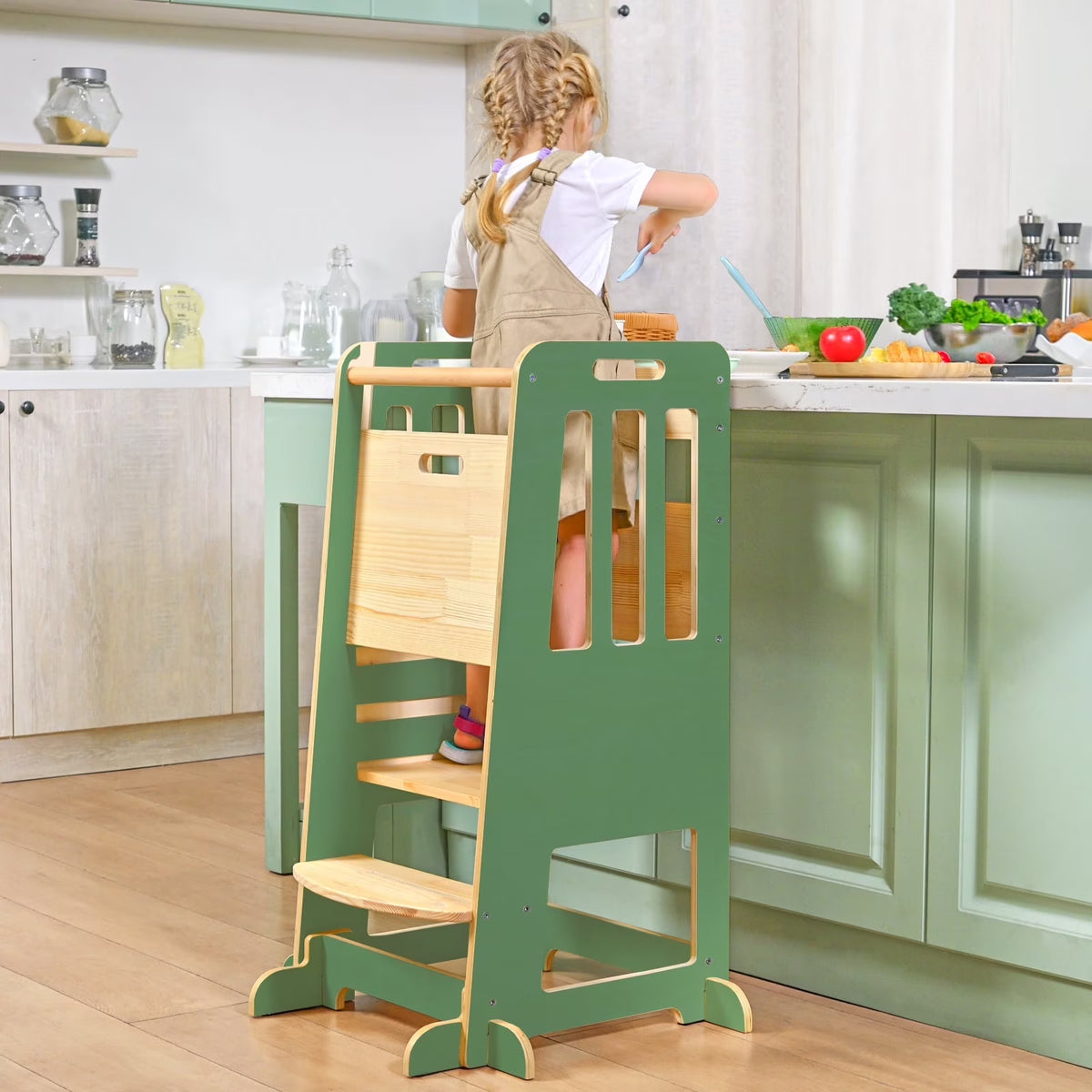 Toddler Standing Tower, Kids Kitchen Stool Helper 3 Levels Adjustable Height Wooden Toddler Step Stools for Learning New Skills