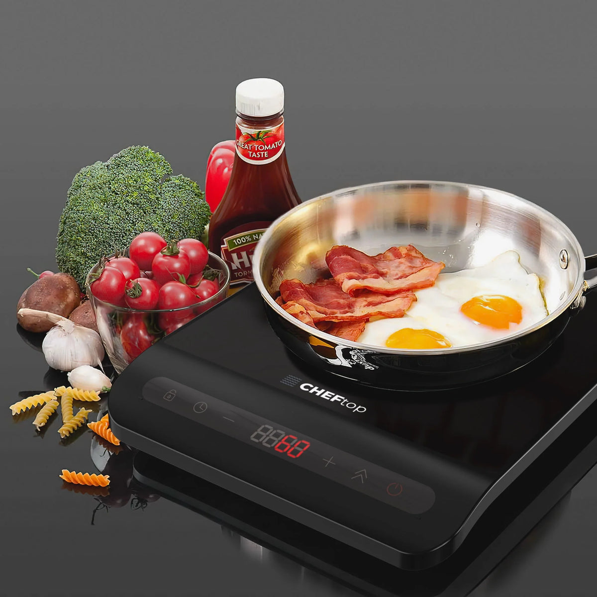Cheftop Single Burner Induction Cooktop - Portable 120V Digital Ceramic Top 1300 Watt, Touch Sensor Control, Multiple Controls Cooking Zones & Power Levels