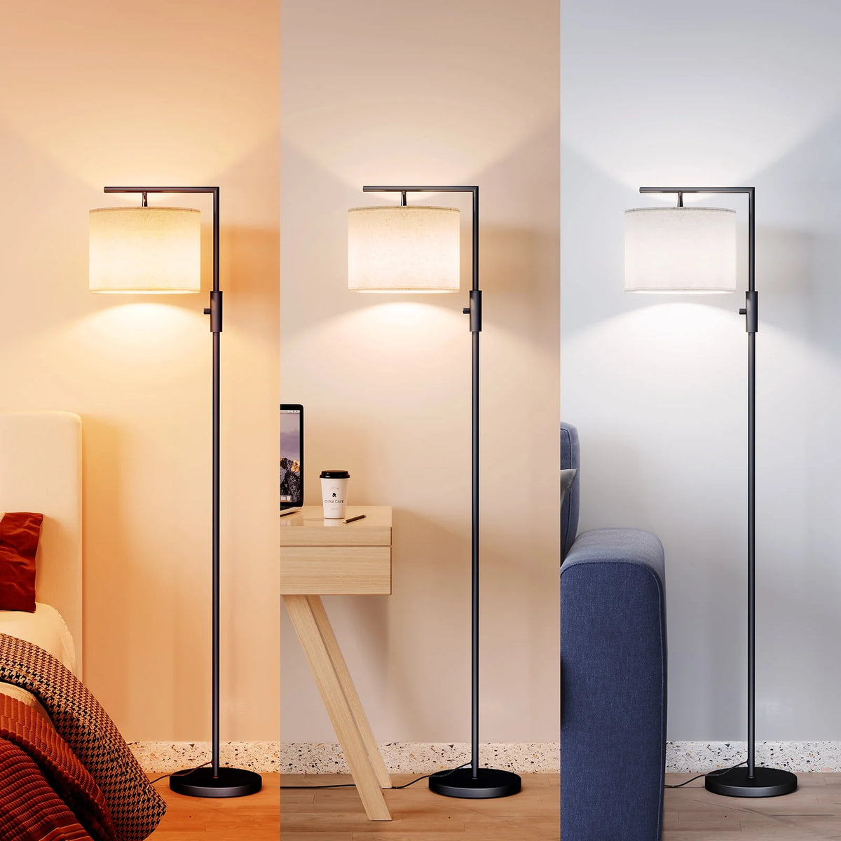 SUNMORY Black Modern Arc Floor Lamp for Living Room, Bedroom and Office