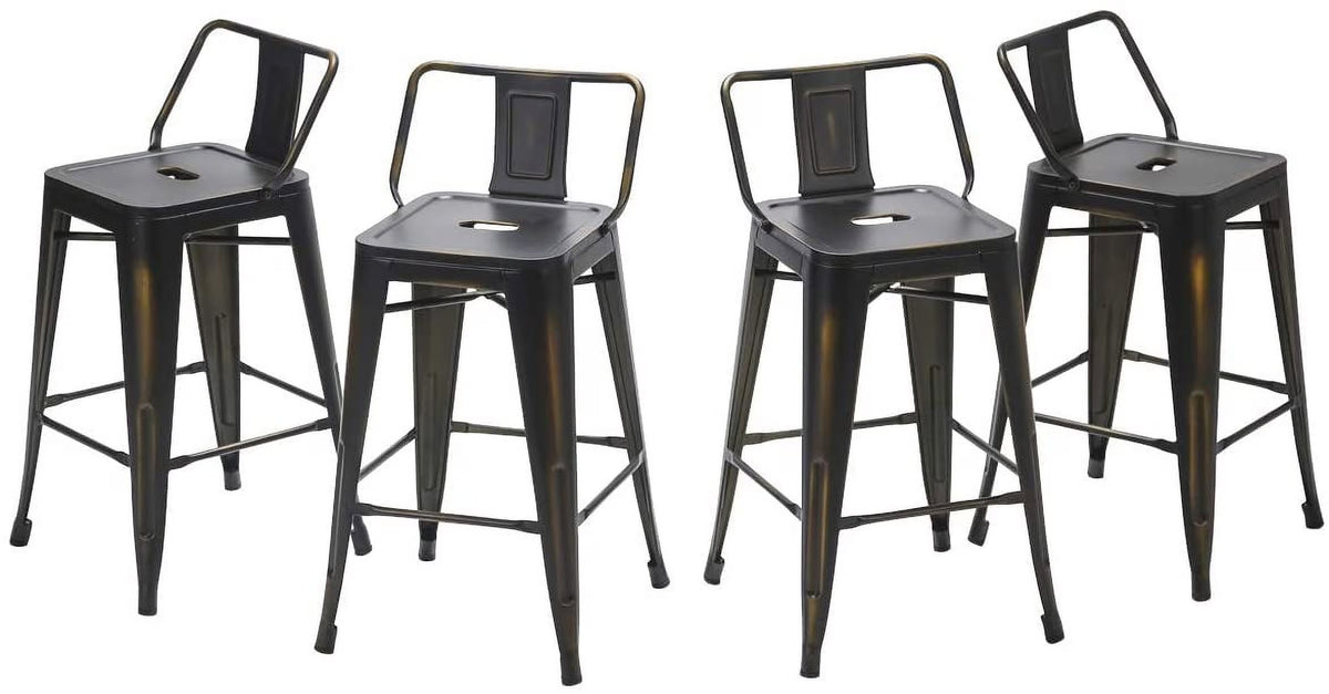 Andeworld 30" Low Back Distressed White Bar Stools Metal Barstools Counter Height Stools [Set of 4]