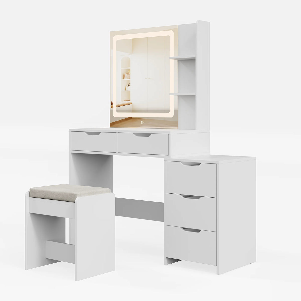 Vanity Desk, Lofka Makeup Vanity with Mirror and Lights, Large Vanity Table Set, White