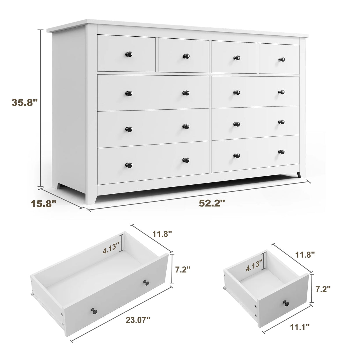 EnHomee White Dresser for Bedroom with 10 Drawers Modern Wood Dressers Chests of Drawers Wide Dresser for Adults
