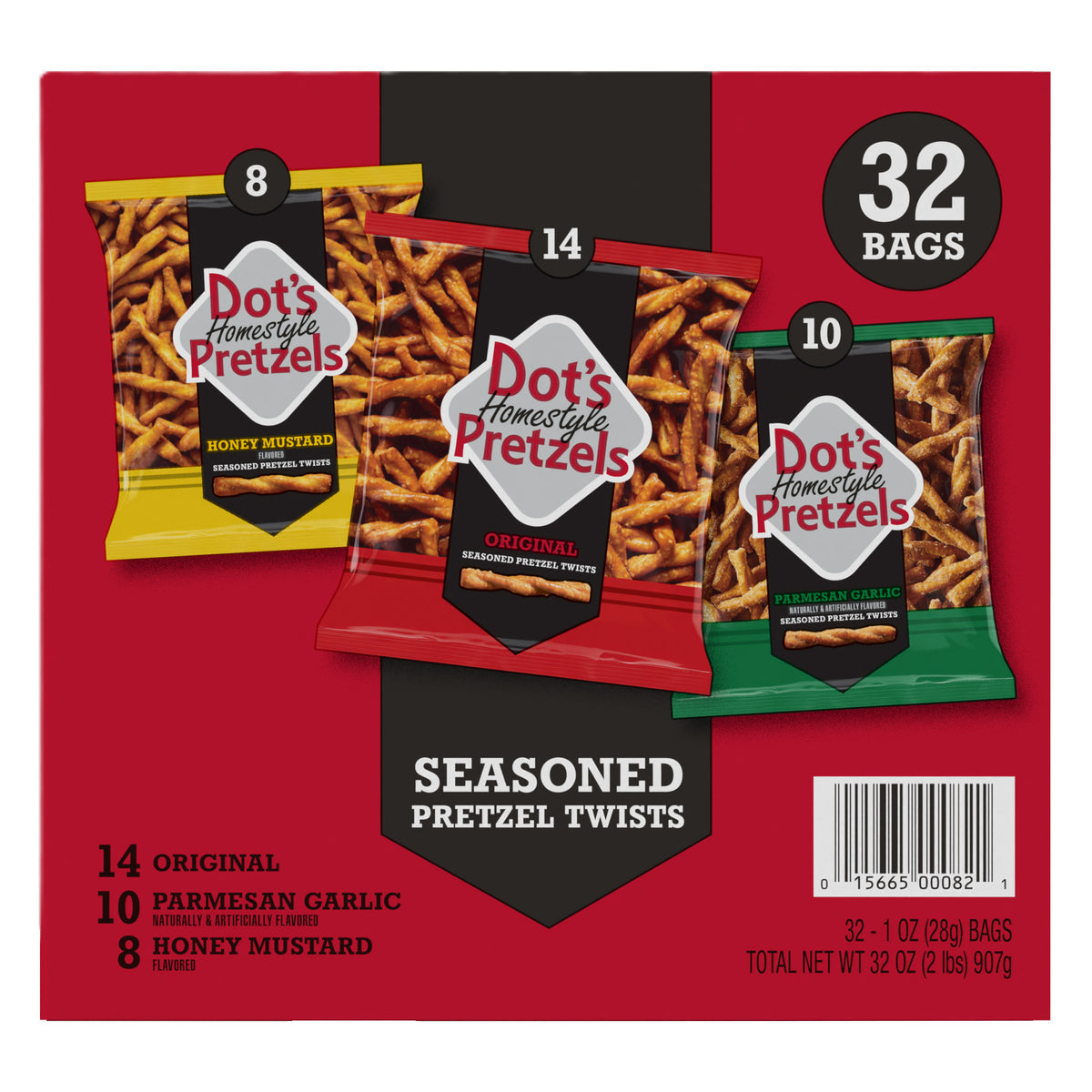 Dot’s Homestyle Seasoned Pretzel Twists, Variety Pack, 1 oz, 32-count