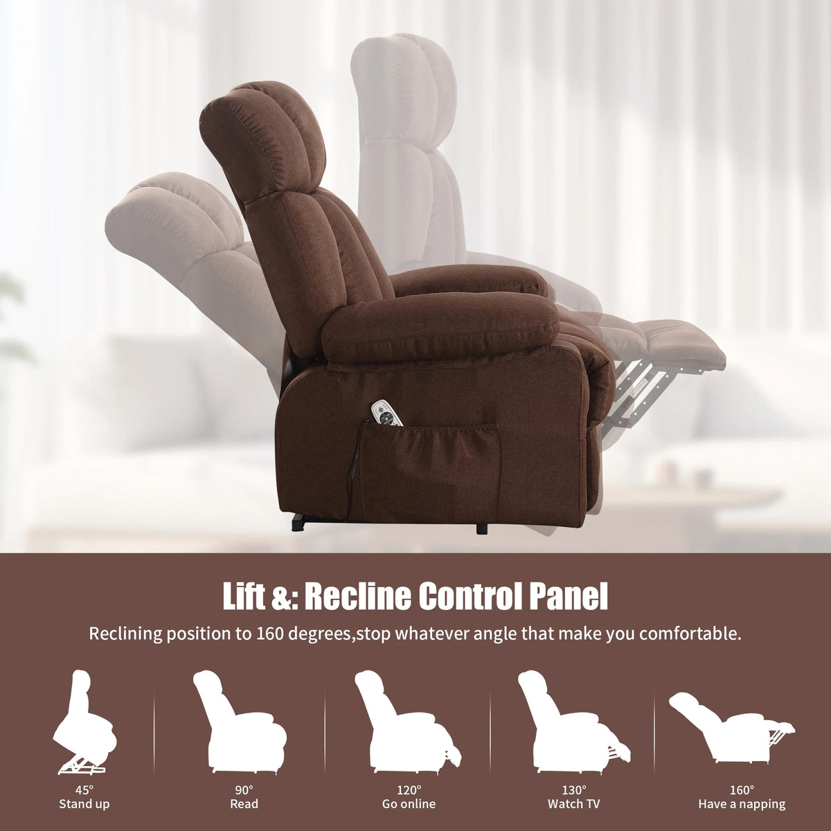 JONPONY Power Lift Recliner Chair Recliners for Elderly with Heat and Massage Recliner Chair for Living Room with Infinite Position and Side Pocket,USB Charge Port,Brown
