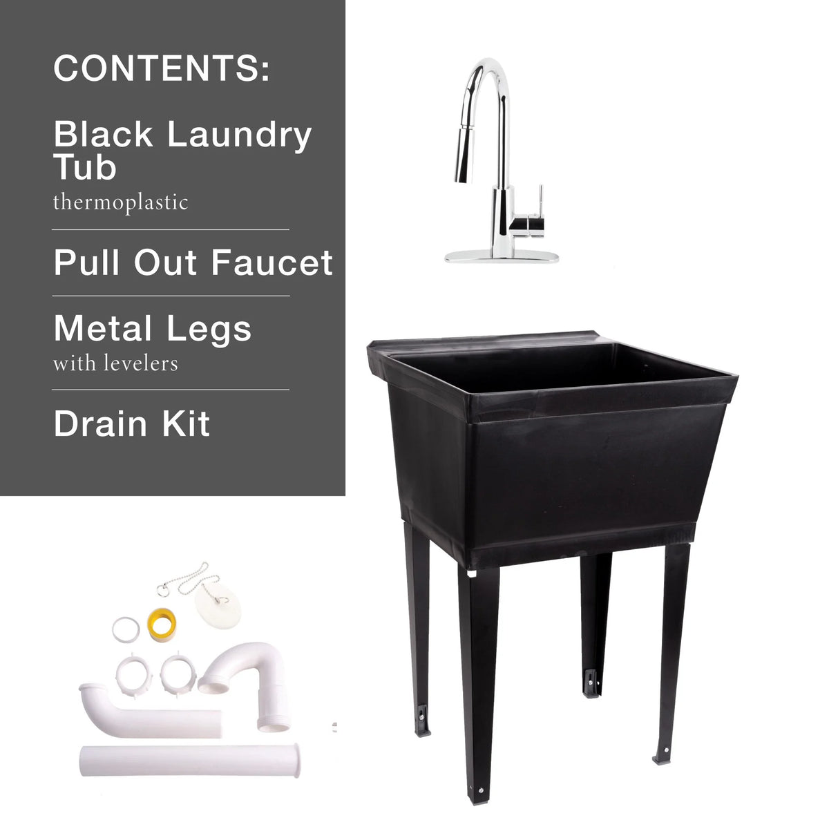 19 Gallon Laundry Sink with High Arc Stainless Steel Pull-Down Kitchen Faucet 6503SS