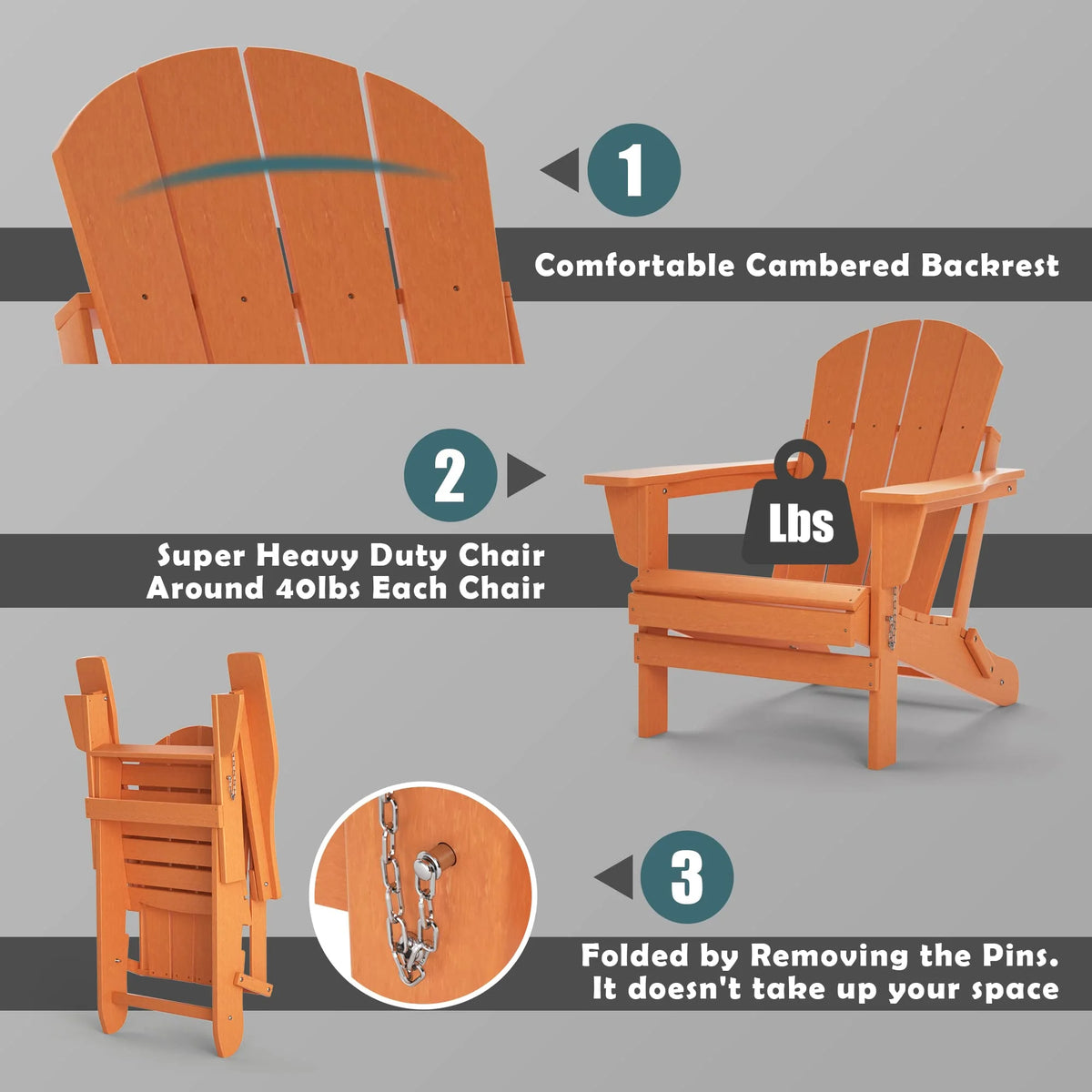 TORVA Folding Adirondack Chair, Fire Pit Chair,Patio Outdoor Chairs All-Weather Proof HDPE Resin for BBQ Beach Deck Garden Lawn Backyard, Black
