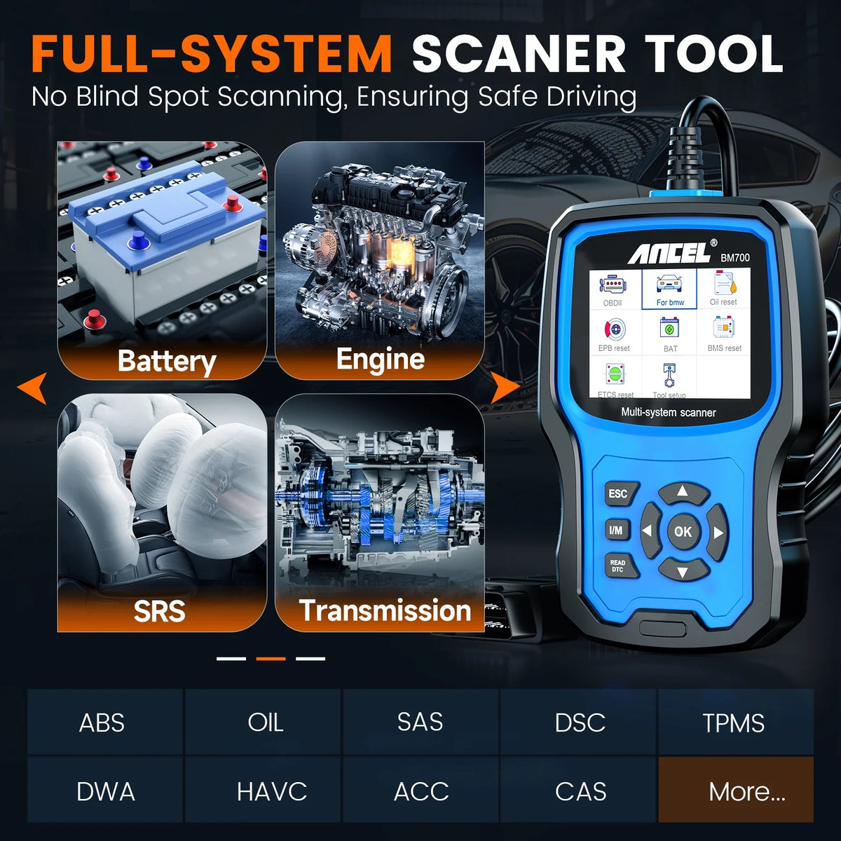 ANCEL BM700 OBD2 Scanner Code Reader ABS SRS EPB TPMS Diagnostic Scanner Fit for BMW/Fit for Mini