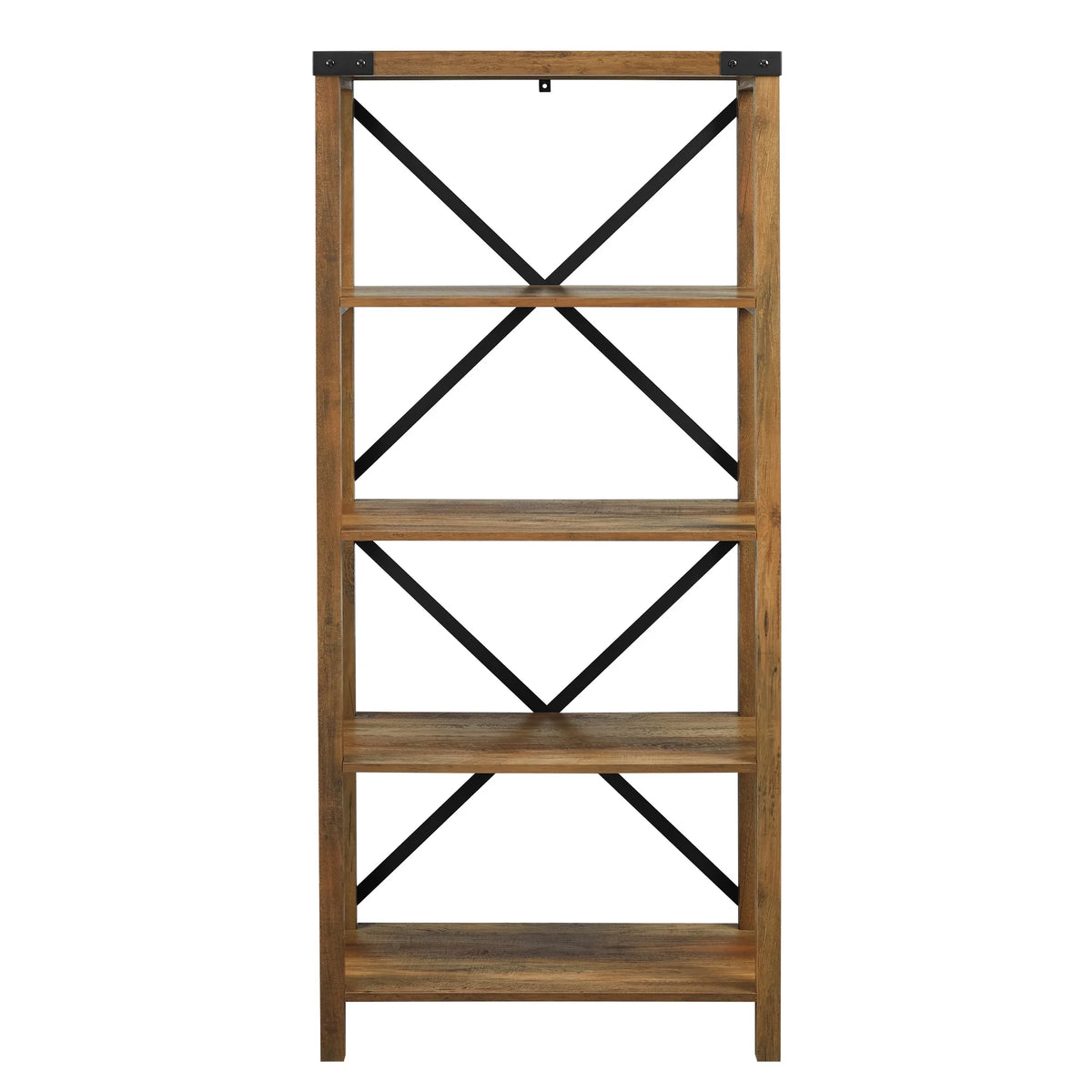 Walker Edison Rustic Industrial 4-Shelf Bookcase, Dark Walnut