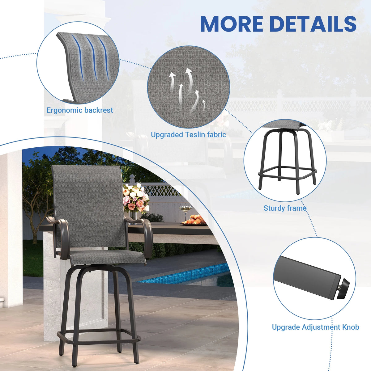 Poteban Patio Bar Height Table with Umbrella Hole, 2-Tier High Top Outdoor Bistro Table, Square Tempered Glass Metal Table for Patio, Lawn, Bar