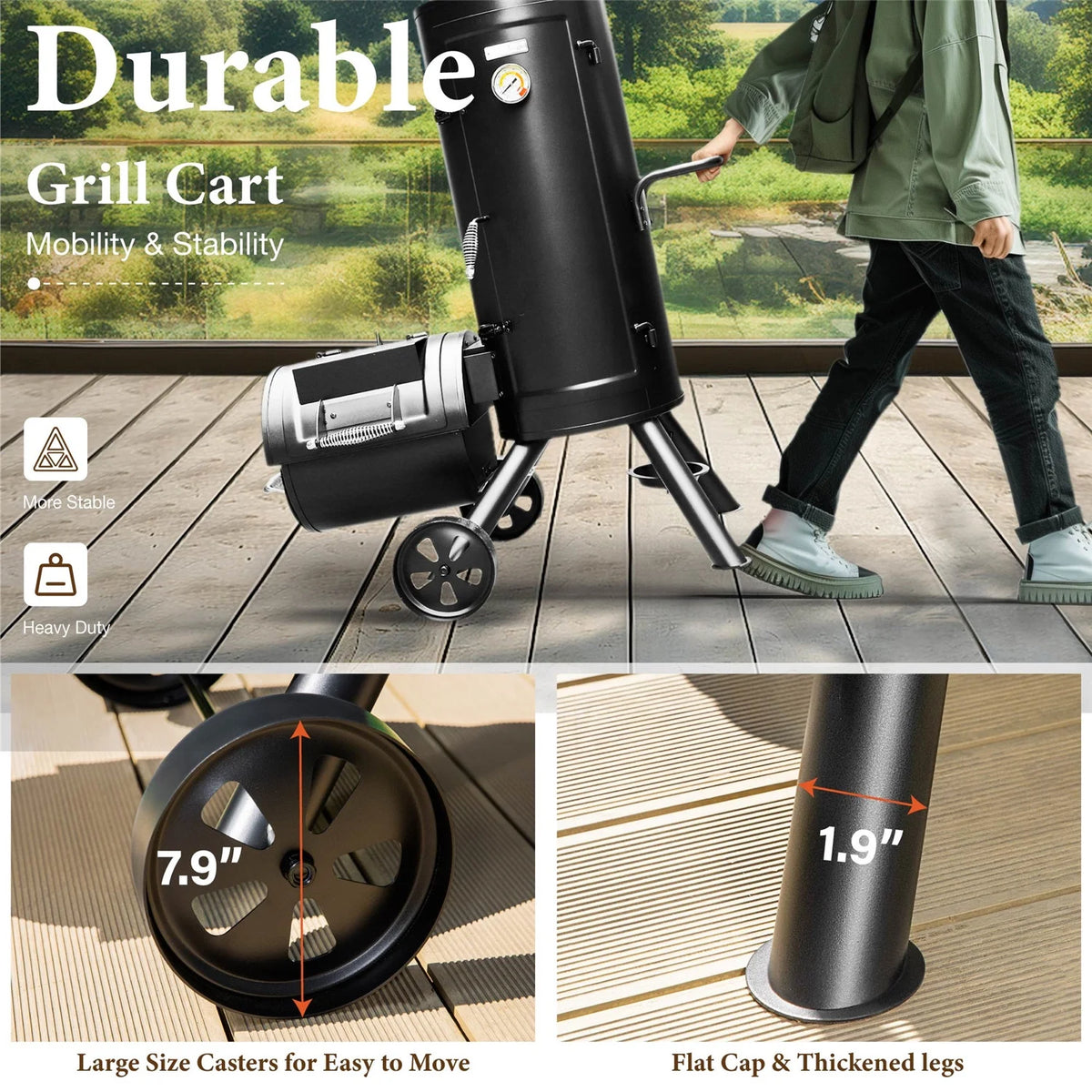 Summit Living Vertical Charcoal Smoker Grill with Offset Smoker 961 sq.in. Extra Large BBQ Grill - Black