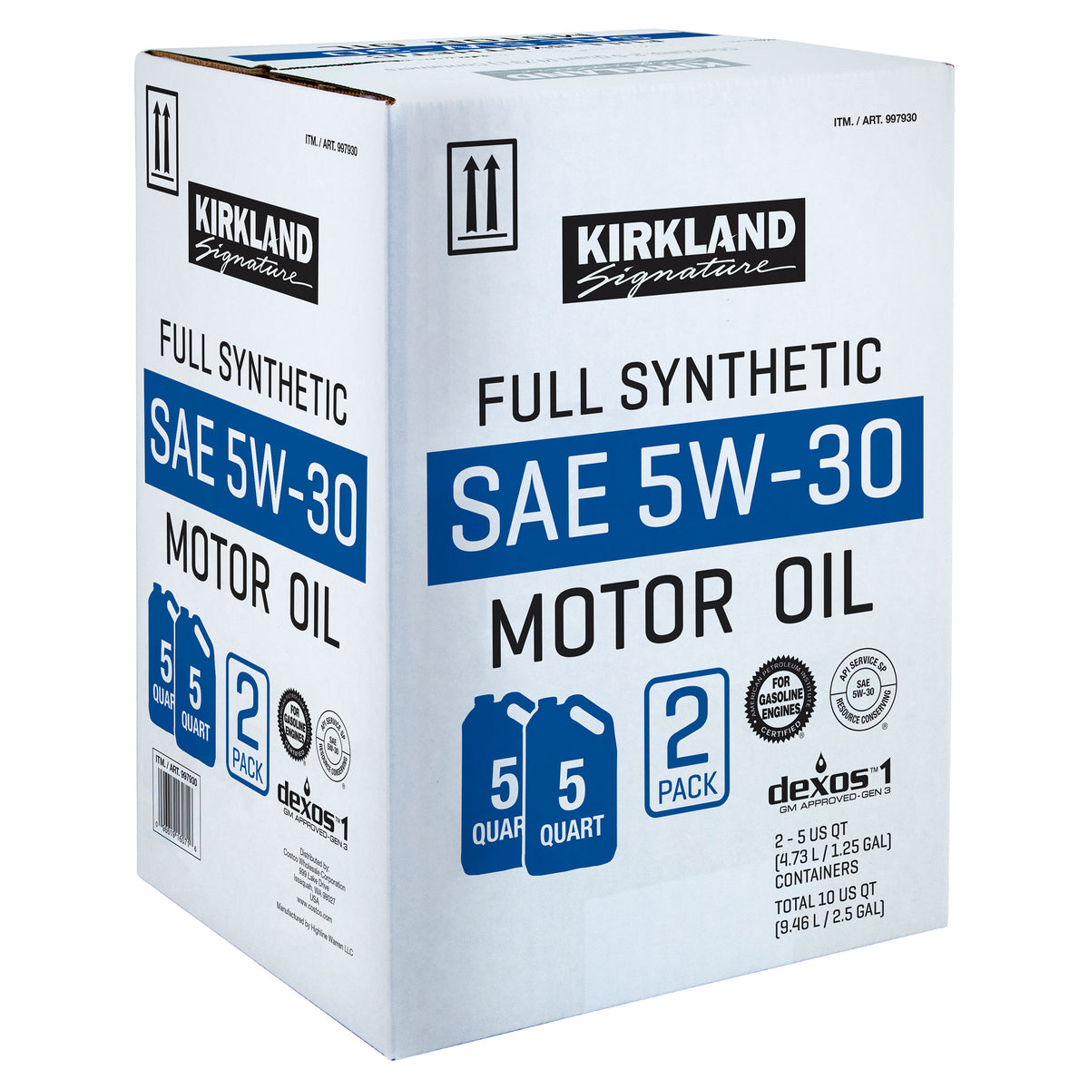 Kirkland Signature 5W-30 Full Synthetic Motor Oil, 5-quart, 2-pack
