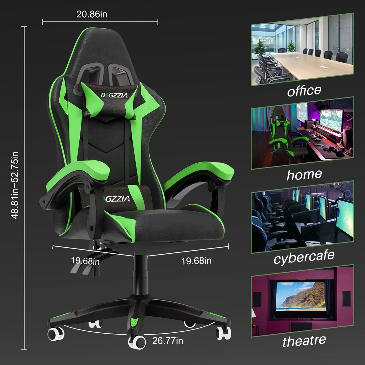 Bigzzia Gaming Chair Pu Leather Office Chair with Ergonomic Lumbar Pillow, Reclining Racing Game Chair Backrest and Seat Height Adjustable Swivel Recliner,Esports Chair with Headrest,Blue
