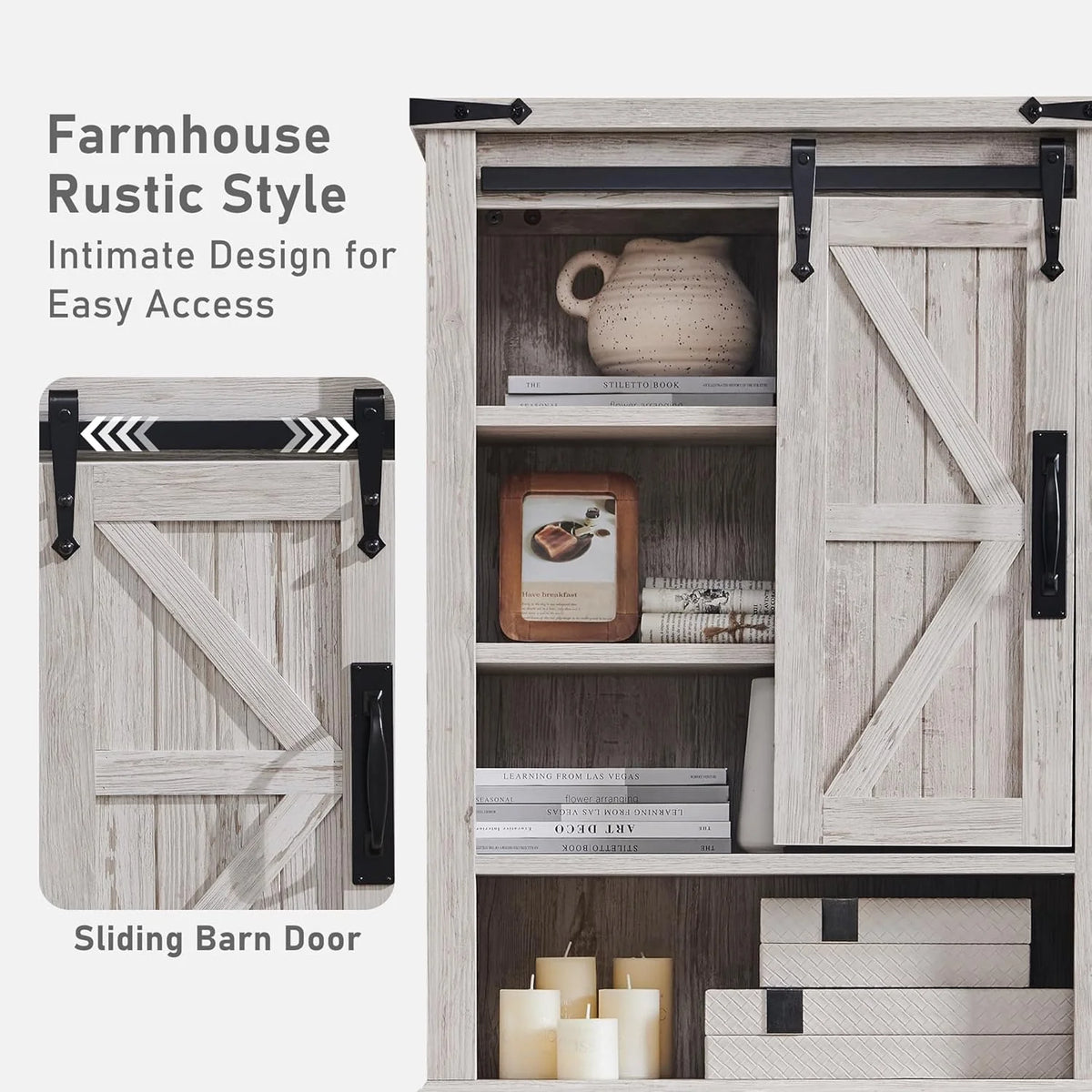 OKD 68In Farmhouse Over The Toilet Storage Cabinet with Sliding Bathroom Organizers and Storage Barn Door & Adjustable Shelves, Dark Rustic Oak