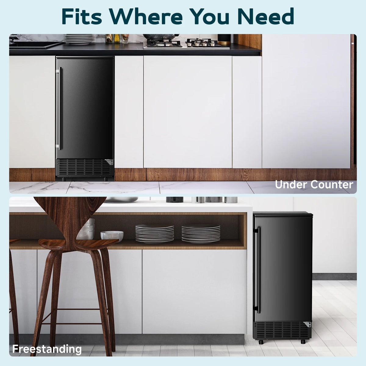 EUHOMY 80lbs Under Counter Ice Maker, Built-In Commercial Cube Ice Machine with Drain Pump, Auto Clean, Black