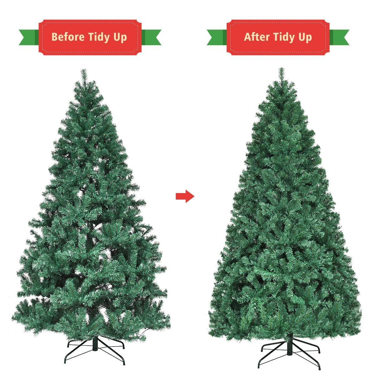 Costway 7Ft Pre-Lit PVC Hinged Christmas Tree 300 LED Lights Green
