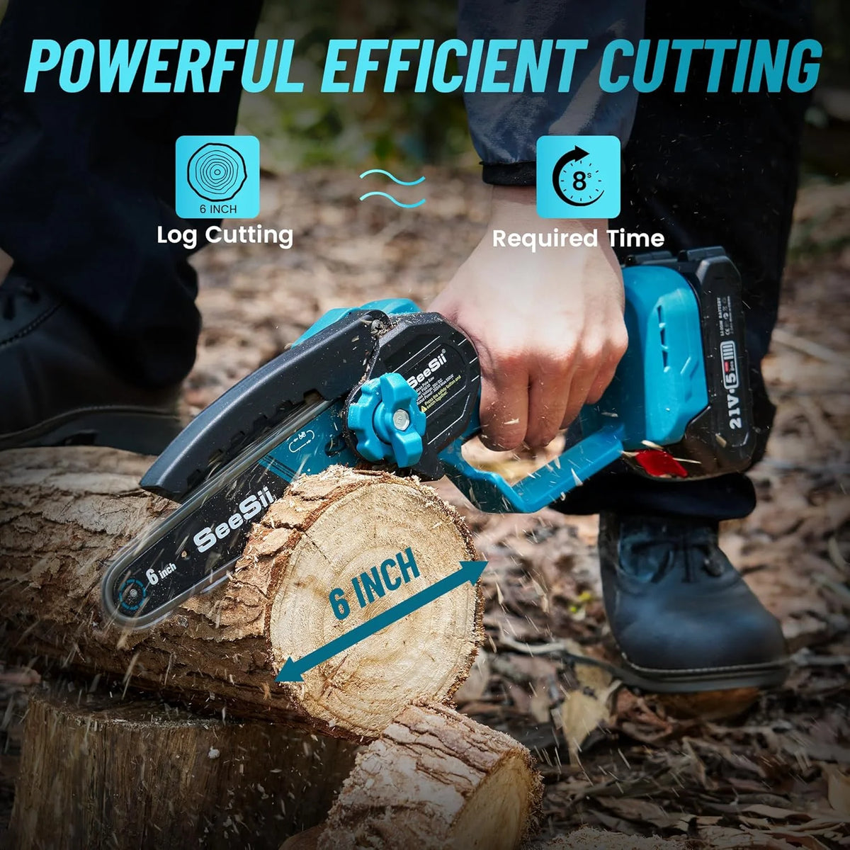 Seesii 2-in-1 Cordless Pole Saw, 6 Inch Brushless Pole Chainsaws Mini Handheld Chainsaw with 2x 4.0Ah 21V Batteries, 2x Chains, Auto Oiler, 16FT MAX Extension Pole for Tree Trimming