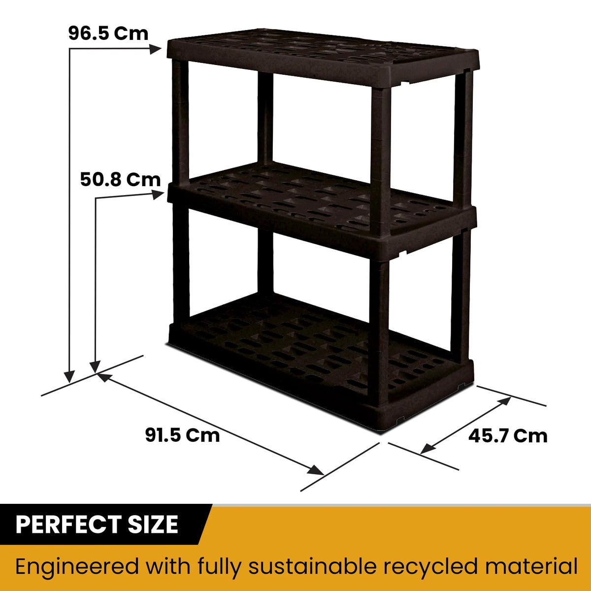 Hyper Tough Large 3-Tier Shelving Unit, W36 x D18 x H38" Interlocking Multipurpose Garage Plastic Shelf Organizer, Black