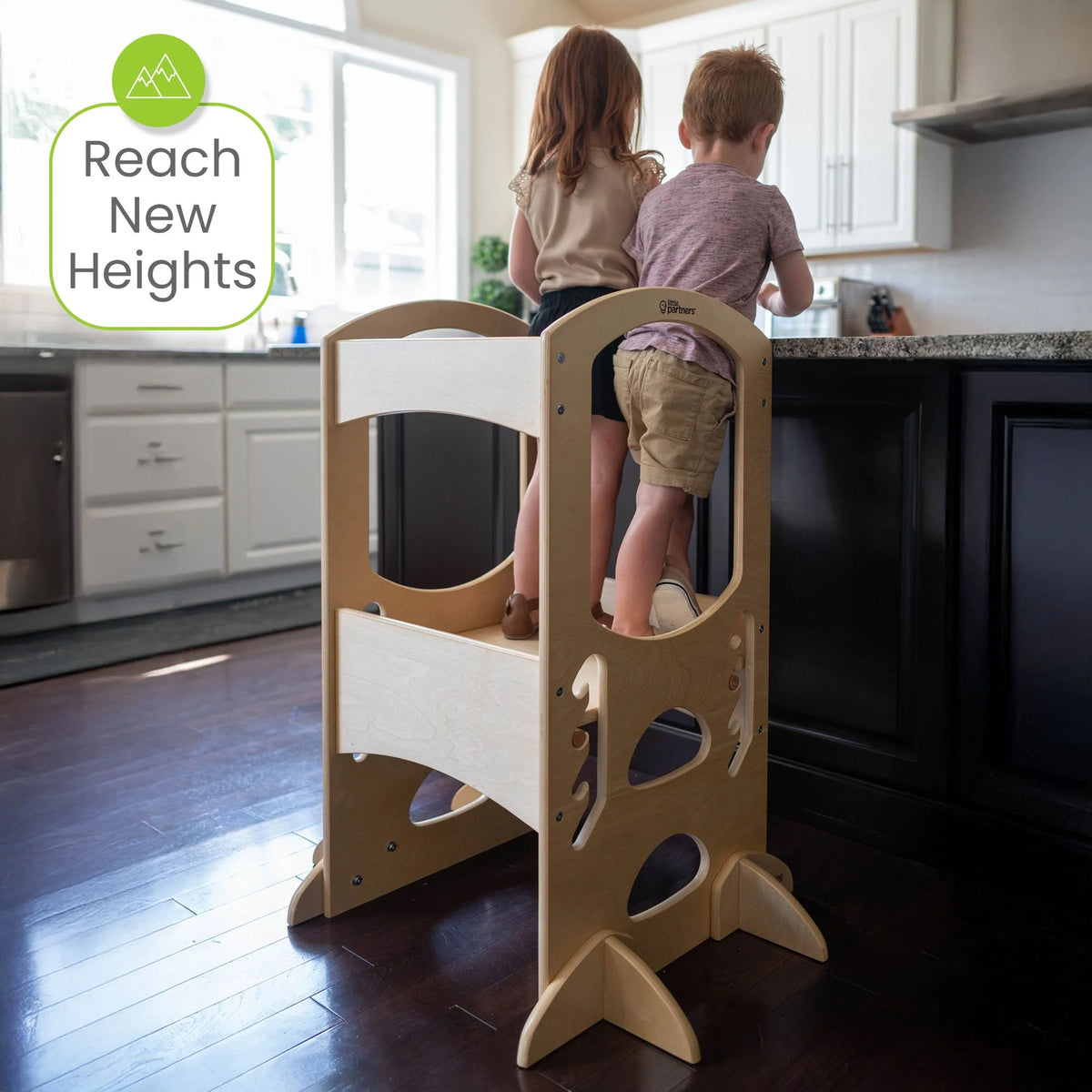 Little Partners Learning Tower Adjustable Height Kitchen Step Stool, Toddler Tower, Encourages Learning, Independence, and Engagement, Safety Climbing Tower for Kitchen Counter - Soft White