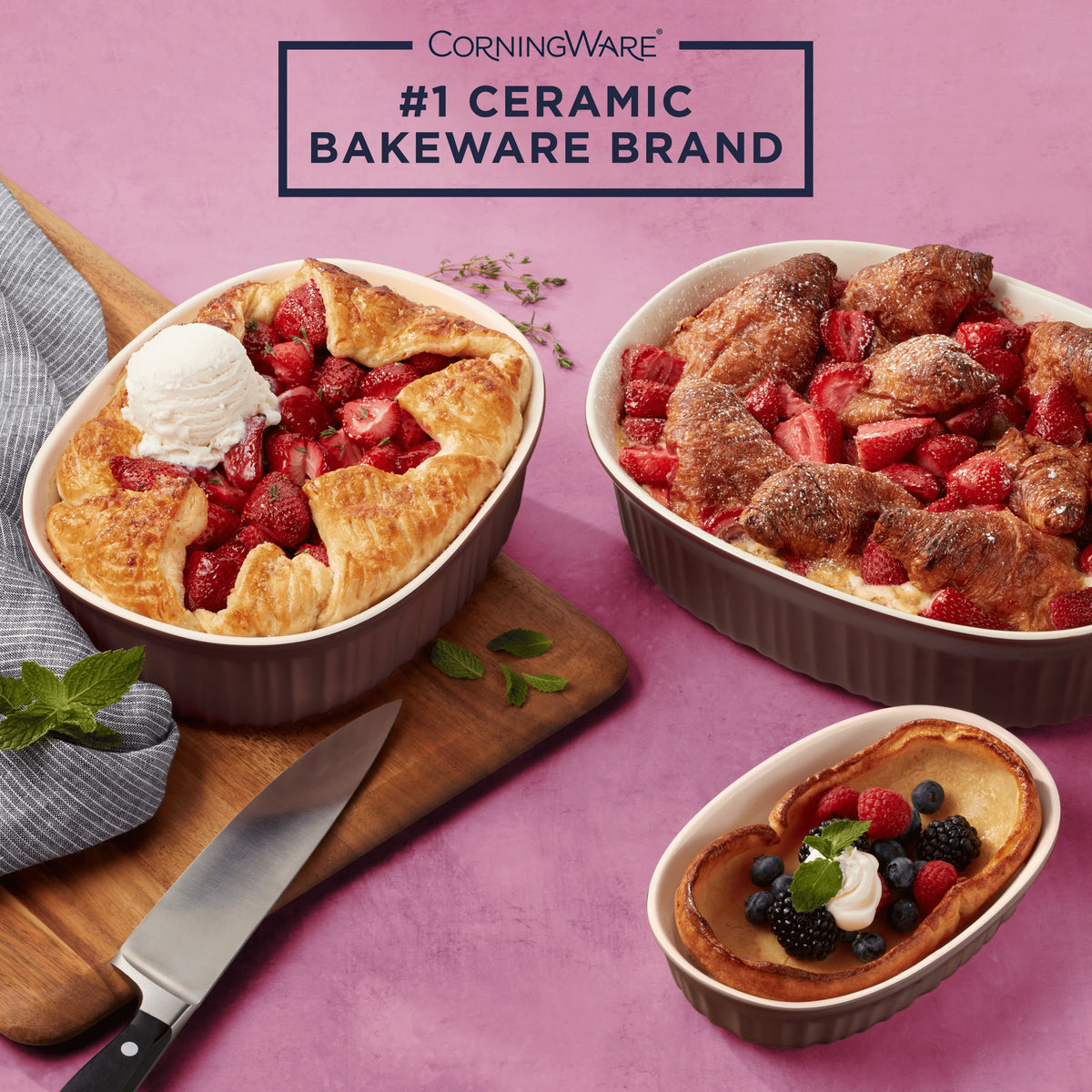 CorningWare French Colors 6-Piece Oval Baking Set with Lids, Cabernet