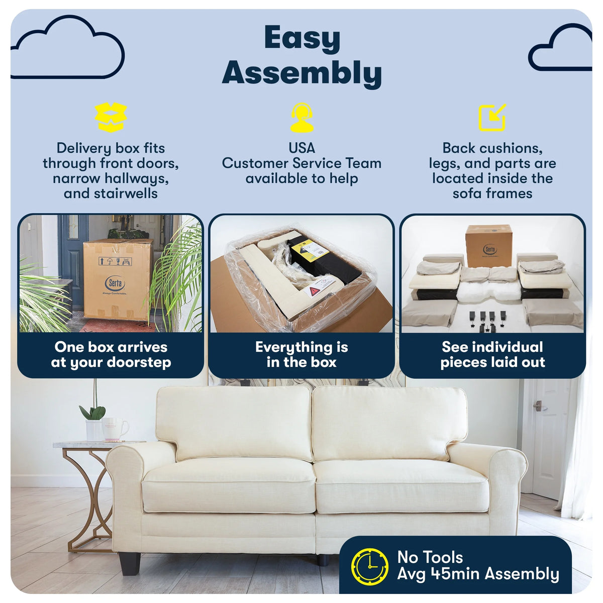 Serta Palisades 61" Track Arm Sofa Loveseat with Removable Covers Beige