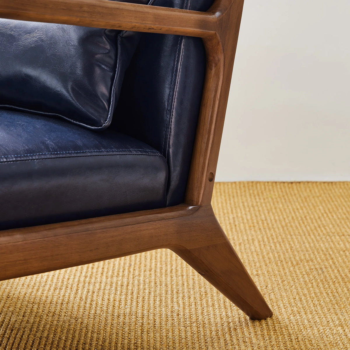 Glitzhome Mid Century Solid Wood Frame Accent Chair Modern Leather Lazy Chair