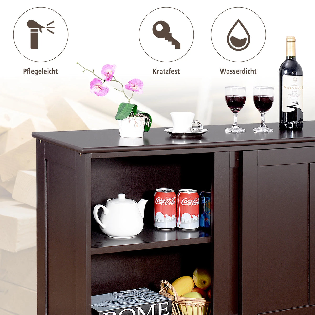 Costway Kitchen Storage Cabinet Sideboard Buffet Cupboard Wood Sliding Door Pantry White