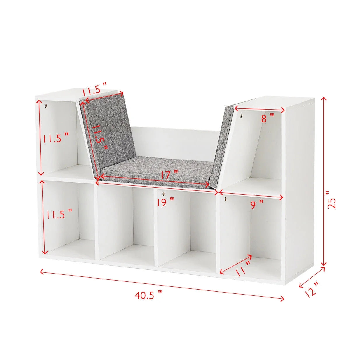 Costway 6 Cubby Kid Storage Cabinet Bookcase Multi-Purpose Shelf Cushioned Reading Nook