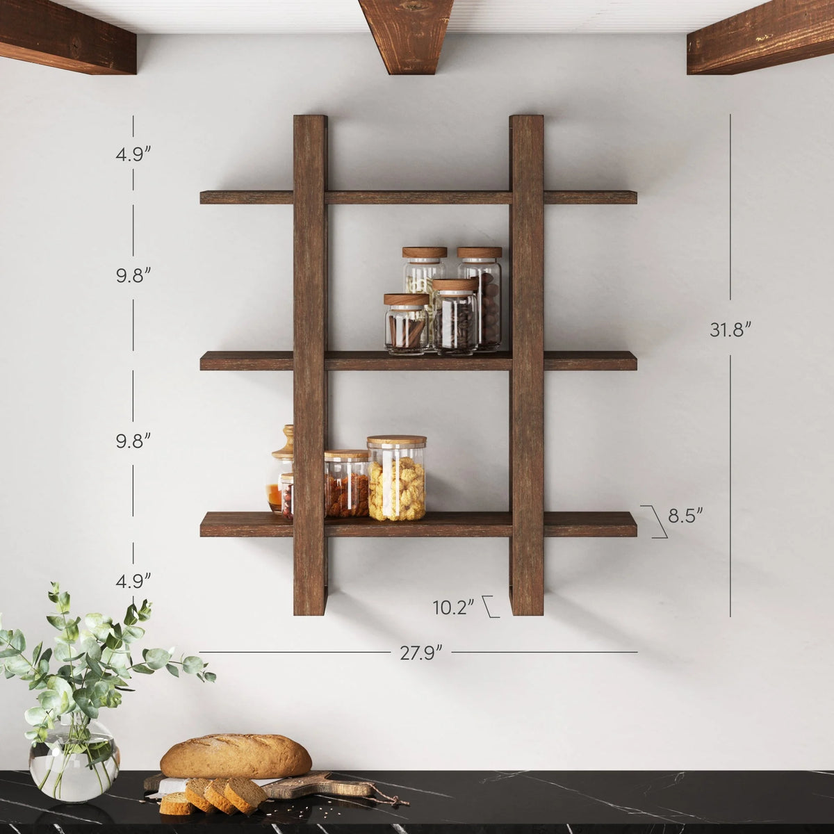 Nathan James Benji Floating Wall Book Shelves, 3-Tier Display Shelf, Decorative Modular Shelf in Solid Wood, Natural Brown