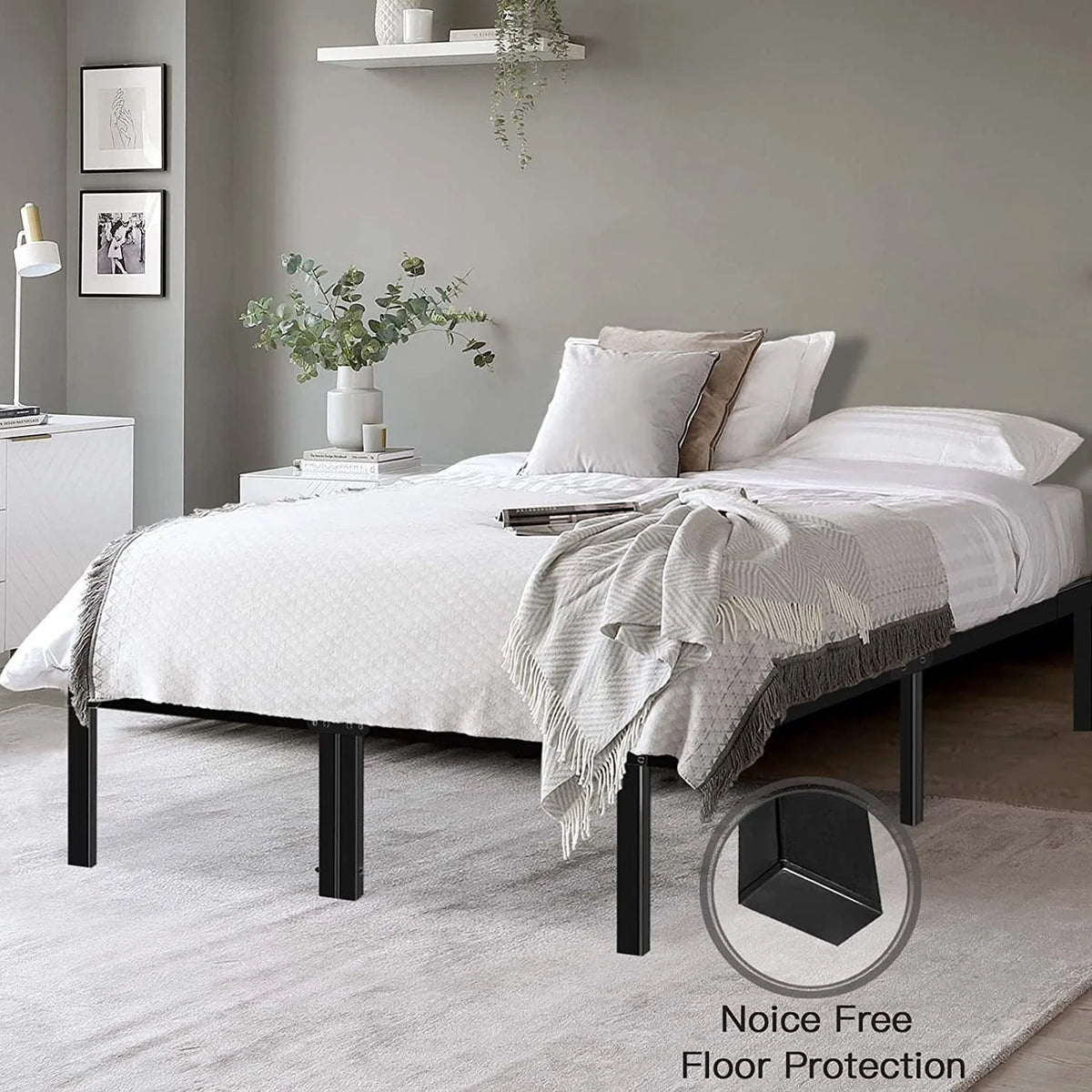 HAAGEEP King Bed Frame 18'' High Bedframes Platform No Box Spring Needed with Storage Heavy Duty