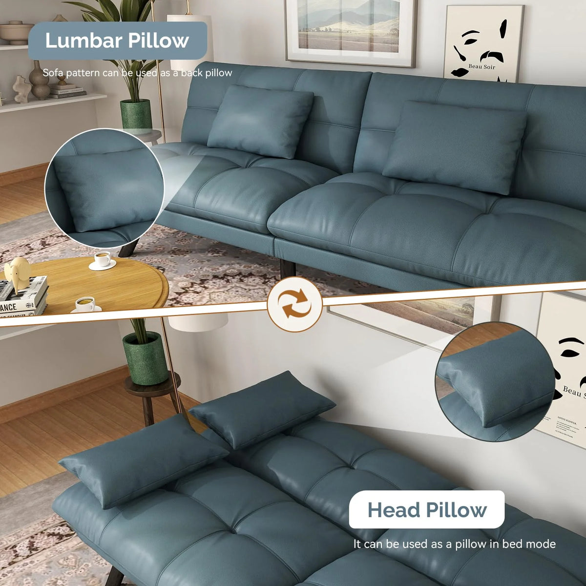 70���� Convertible Futon Sofa Bed Folding Bed Sleeper Couch for Living Room, Small Space or Office, Light Grey