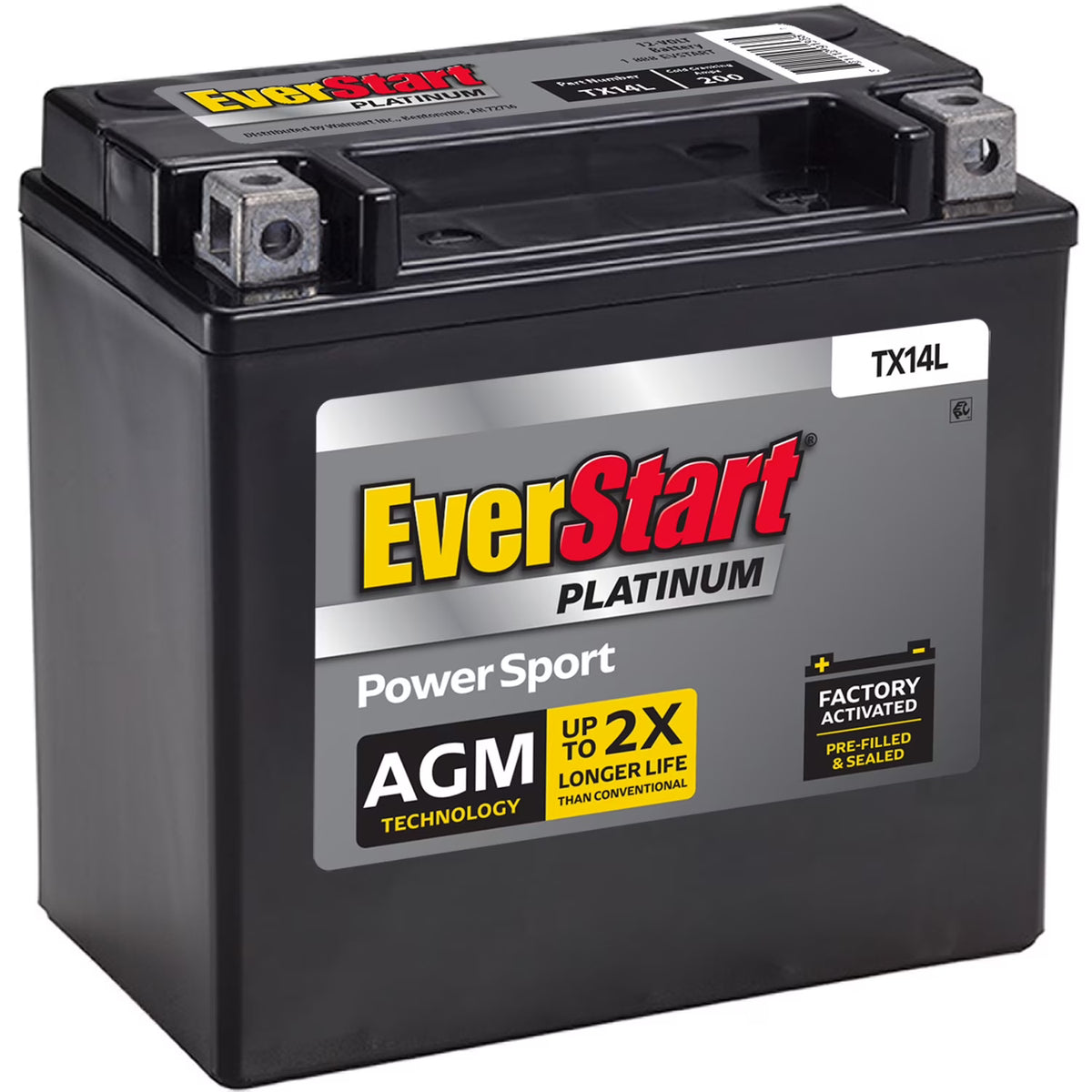EverStart Platinum BOXED AGM Power Sport Battery, Group Size TX14L 12 Volt, 200 CCA