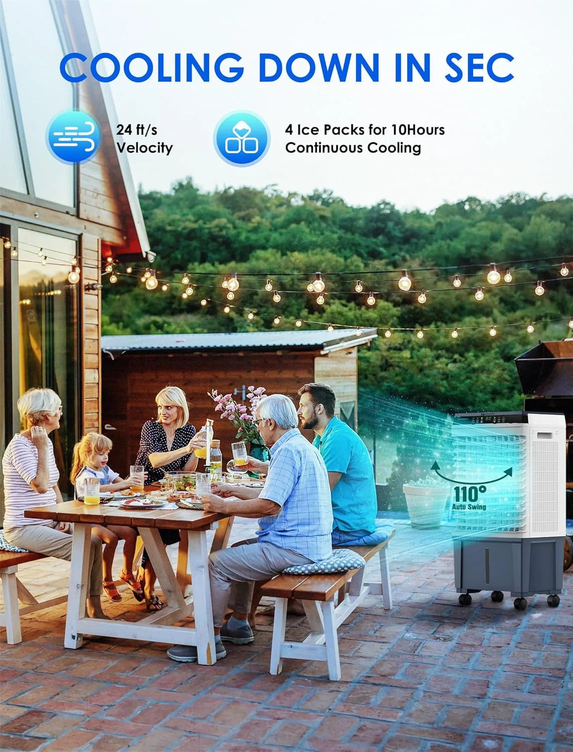 Air Choice Evaporative Air Cooler, 1800CFM Swamp Cooler with 12H Timer, Remote Control, 110�� Oscillation & 5.3 Gal Water Tank, 4 Ice Packs, 3 Speeds, 3-in-1 Evaporative Cooler for Outdoor Indoor Use