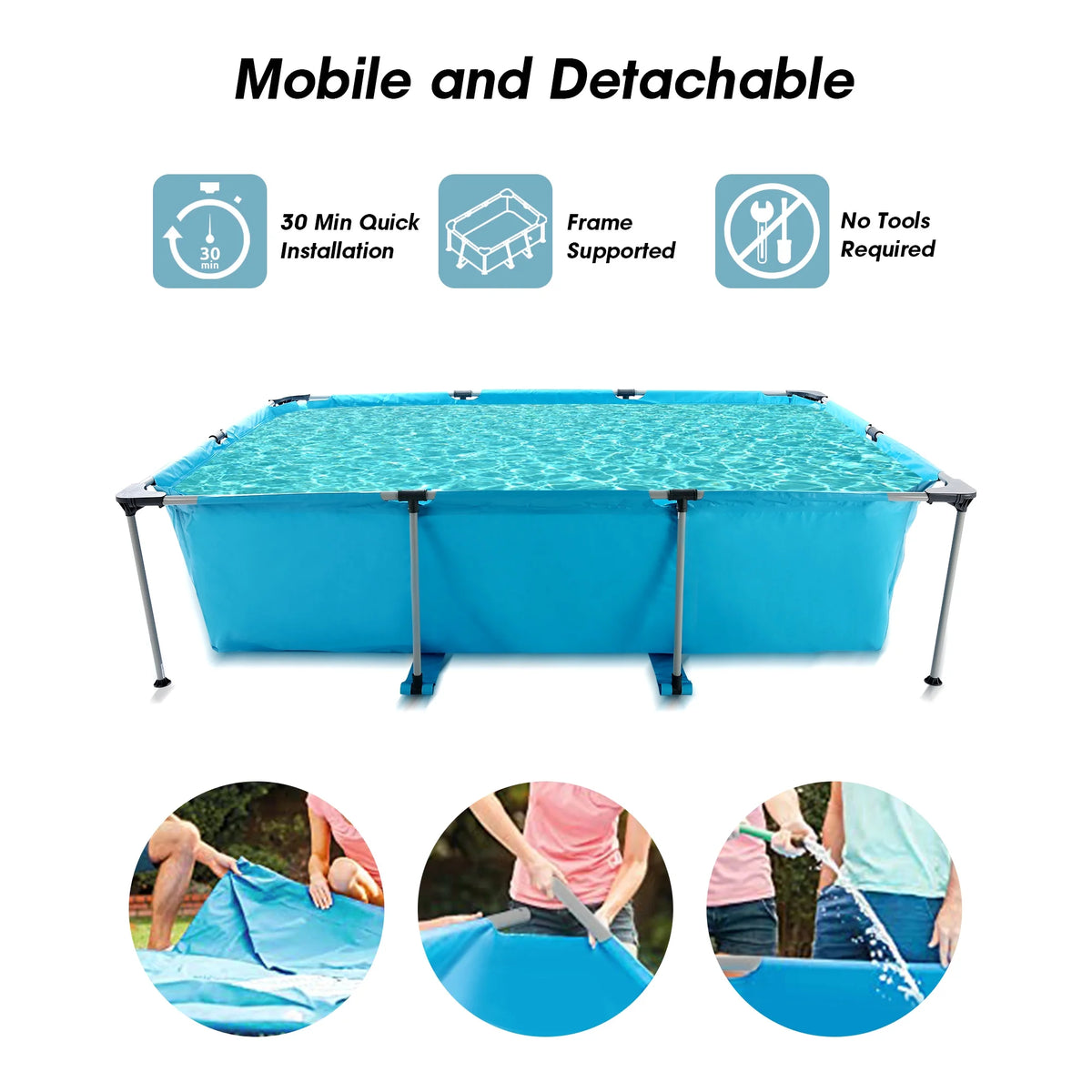 10FT Large Swimming Pool Framed Rectangle Above Ground Durable Easy to Assemble for Endless Water Play