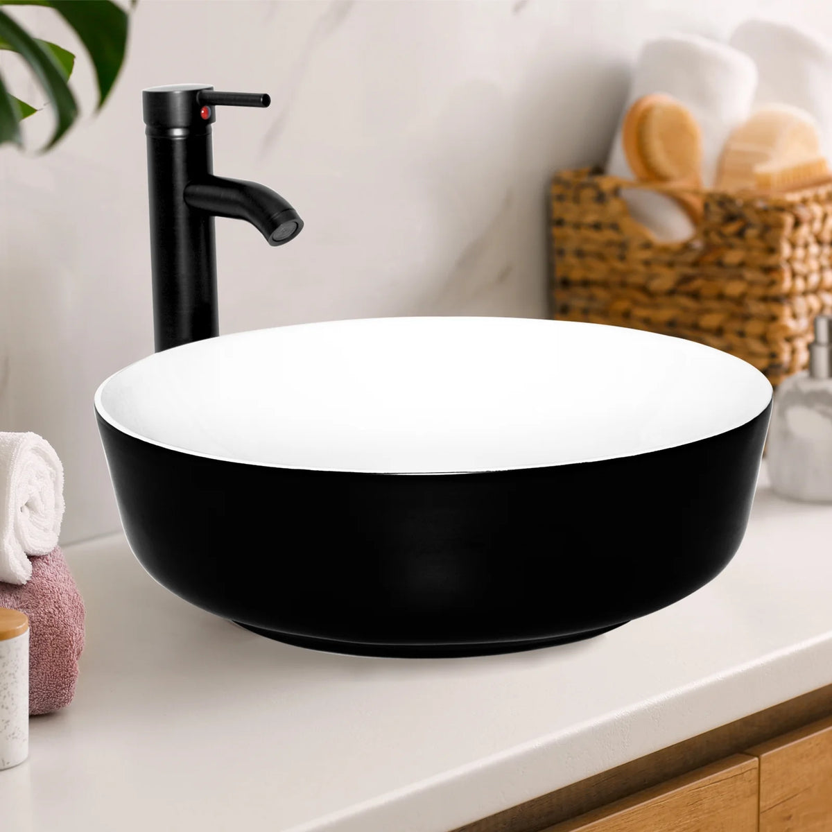 FULLWATT Bathroom Ceramic Sink Vanity Vessel Basin Porcelain Faucet Drain Combo Rectangle,White