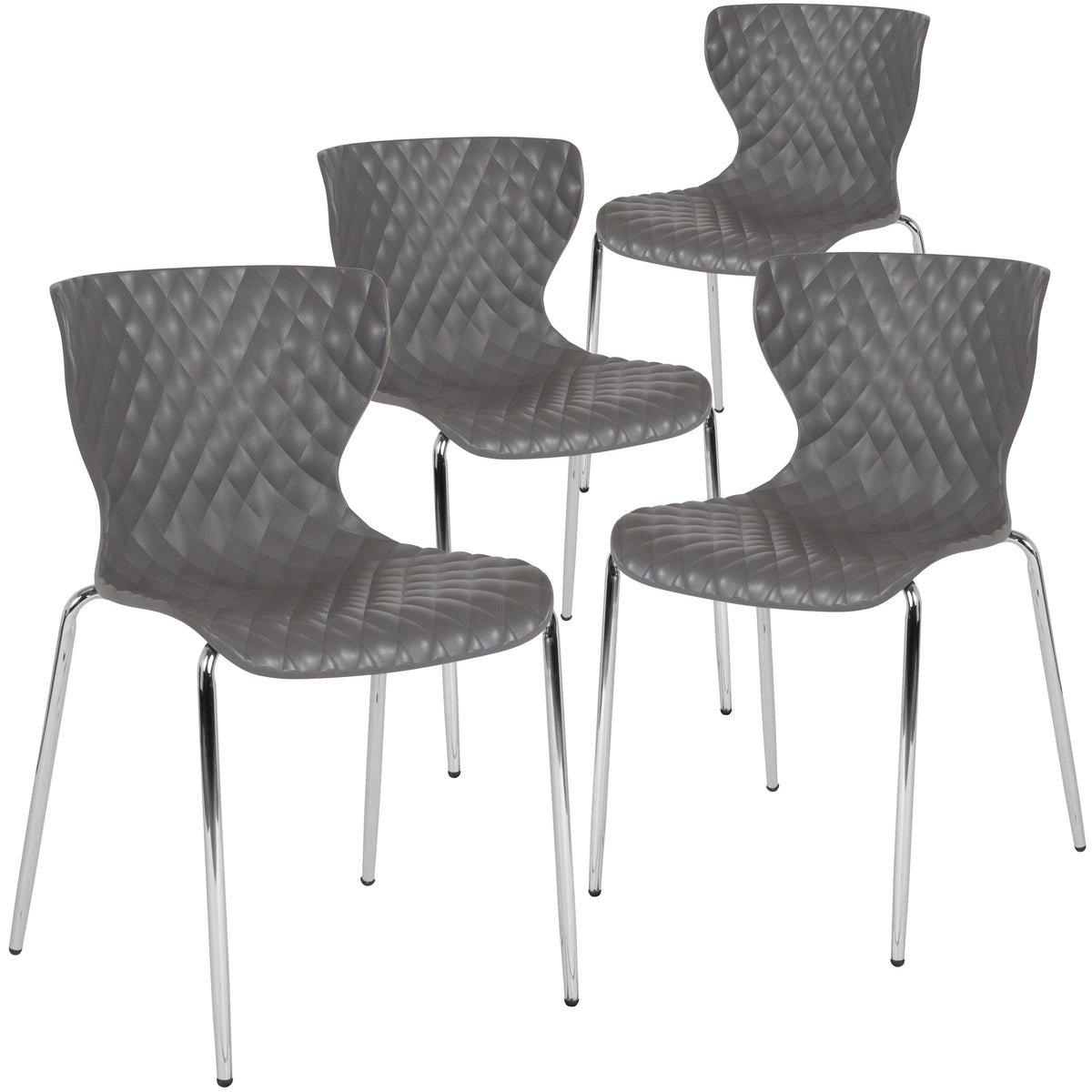 BizChair 4 Pack Contemporary Design Orange Plastic Stack Chair