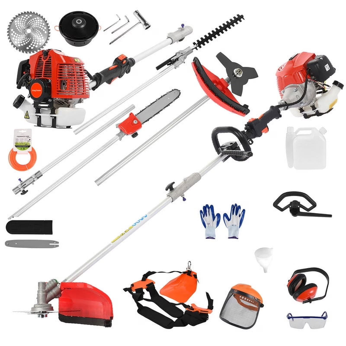 Fogcroll Fogcroll 52cc 2 Stroke Petrol Hedge Trimmer Chainsaw Brush Cutter Pruner Strimmer Multi Functional Trimming Tools Weed Eater String Trimmer Edger Pole Saw Chainsaw Pruner with Extension Pole