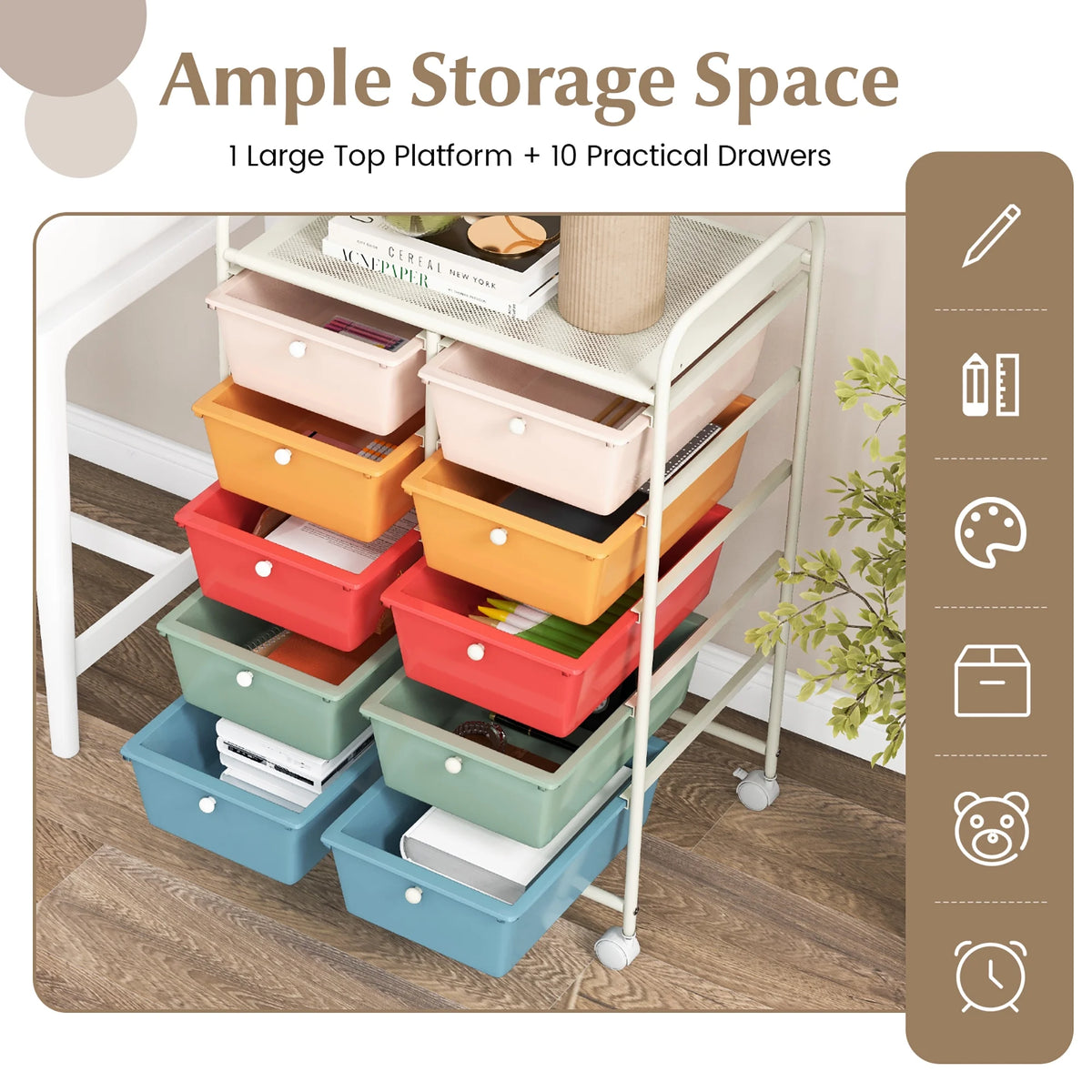 Gymax 10-Drawer Rolling Storage Cart Tools Scrapbook Paper Organizer on Wheels Black Gradient